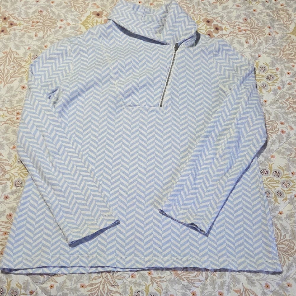 Talbots Light Blue and White Chevron Pullover